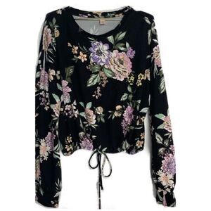 NWT Floral Drawstring Long Sleeve Crop Top XXL